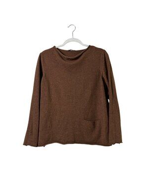 OSKA‎ Sweater Womens 2 US 8 10 Brown Long Sleeve Virgin Wool Roll Collar Boxy